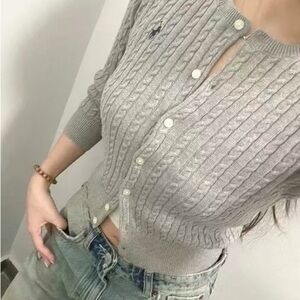 NWT Polo Ralph Lauren Girl’s Gray Cable-Knit Button Cardigan Sweater Size L